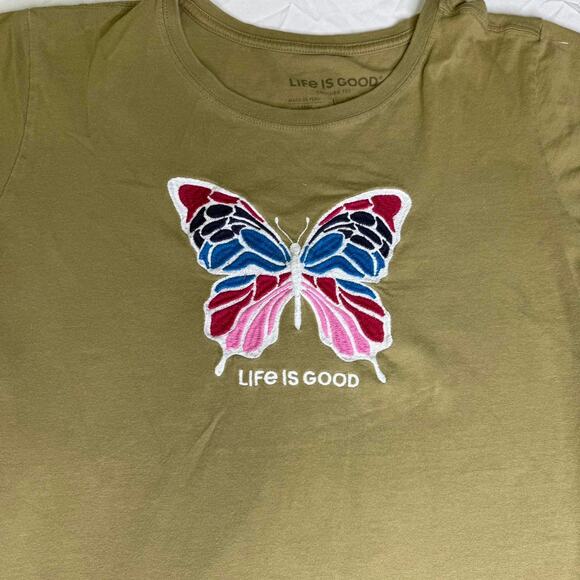 Life is good butterfly green T-shirt Size L - Picture 3 of 8